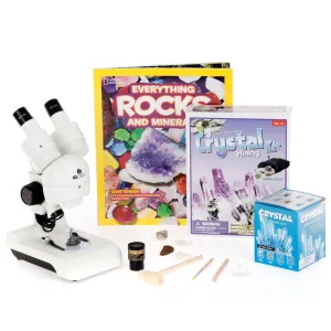 AmScope KVB-GEM-122-ADV Kid's Natural Gemstone Adventurer Series Set Deluxe All-In-One Stereo Microscope, Ultimate Natural Gemstone Activity Set