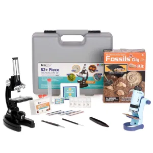 AmScope M30-ABS-KT2-KVB2 IQCrew KIDS - Black Metal Arm Starter Kids Student Compound Microscope Kit w/ Fossil Dig Activity Kit and Insect Slides