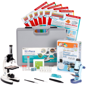 AmScope M30-ABS-KT2-W-KVB1 IQCrew KIDS - White Metal Arm Starter Kids Compound Microscope Kit w/ Water Purification Activity Kit and Experiment Cards