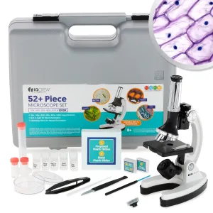 AmScope M30-ABS-KT2-W-EXCL1-C IQCrew M30 Series 52-pcs STEM Microscope Kit for Kids 120X-1200X w/ Metal Body, Plastic Slides, LED Light, Box and Cards