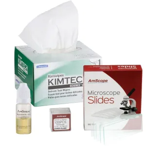 AmScope MLA-WPKIM-72P100S22 Microscope Immersion Oil 1/4 Oz Type A with Kimwipes, 72 Slides and 100 Coverslips