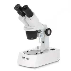 AmScope SE305R-AX-LED 305 Series Compact Multi-Lens Binocular Stereo Microscope 5X-30X on Metal Track Stand w/ Angled Head, Top and Bottom LED Halogen Lighting