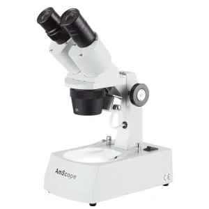 AmScope SE306R-A-E1 SE306 Series Compact Multi-Lens Binocular Stereo Microscope 20X-40X on Metal Track Stand w/ Angled Head, Top and Bottom Halogen Lighting and 1MP Digital Eyepiece