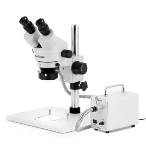 AmScope SM-1BX-30WR-10M3 SM-1 Series Zoom Binocular Stereo Microscope 3.5X-45X w/ 30W LED Fiber Optic Ring Light and 10MP USB 3.0 C-mount Camera on Pillar-stand w/ Large Base