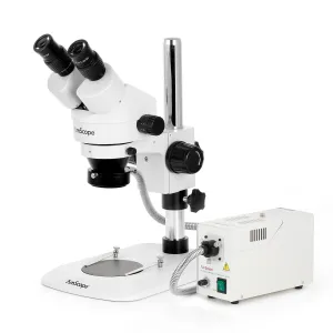 AmScope SM-1BNY-FOR-3M3 Zoom Binocular Stereo Microscope 7X-90X Magnification w/ 150W Halogen Ring Light and 3MP USB 3.0 C-mount Camera on Compact Pillar Stand