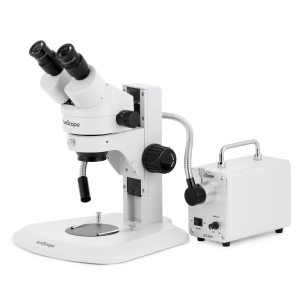 AmScope SM-1BRYY-30WS SM-1 Series Super Widefield Zoom Binocular Stereo Microscope 7X-135X Magnification w/ 30W LED Fiber Optic Single Gooseneck Light on Track Stand