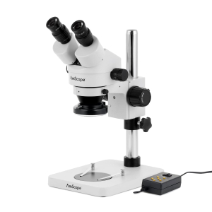 AmScope SM-1BS-144A-10M SM-1 Series Inspection and Dissecting Zoom Binocular Stereo Microscope 7X-45X w/ Multi-Zone 144 LED and 10MP USB 2.0 C-mount Camera on Compact Pillar Stand