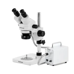 AmScope SM-1BSX-30WR-M SM-1 Series Inspection and Dissecting Zoom Binocular Stereo Microscope 3.5X-45X w/ 30W LED Fiber Optic Ring Light and 1.3MP USB 2.0 C-mount Camera on Compact Pillar Stand