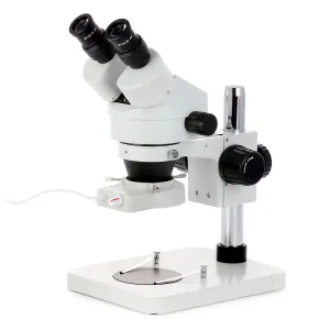 AmScope SM-1BS-48W Inspection and Dissecting Binocular Zoom Stereo Microscope 7X-45X Magnification on Compact Pillar Stand w/ 70-LED Ring Light