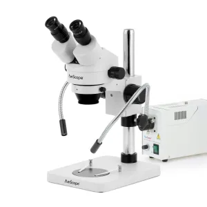 AmScope SM-1BS-FOD-10M SM-1 Binocular Stereo Microscope 7X-45X w/ 150W Halogen Dual Gooseneck Lights & 10MP USB 2.0 Camera on Compact Pillar Stand