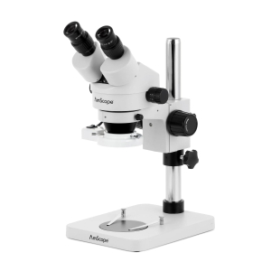 AmScope SM-1BS-FRL-10M3 SM-1 Series Inspection and Dissecting Zoom Binocular Stereo Microscope 7X-45X w/ 8W Fluorescent Ring Light and 10MP USB 3.0 C-mount Camera on Compact Pillar Stand