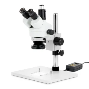 AmScope SM-1TY-144A-HC2 SM-1 Series Zoom Trinocular Stereo Microscope 7X-90X w/ Multi-Zone 144 LED and 1080P HD Recording Camera on Pillar Stand w/ Extra Large Base Plate