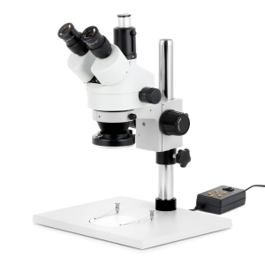 AmScope SM-1TZZ-144A-8M SM-1 Series Zoom Trinocular Stereo Microscope 3.5X-180X w/ Multi-Zone 144 LED and 8MP USB 2.0 C-mount Camera on Pillar Stand w/ Extra Large Base Plate