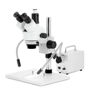 AmScope SM-1TZ-30WY-3M SM-1 Series Zoom Trinocular Stereo Microscope 3.5X-90X w/ 30W LED Double Gooseneck FO Lights and 3MP USB 2.0 C-mount Camera on Pillar Stand w/ Extra Large Base Plate
