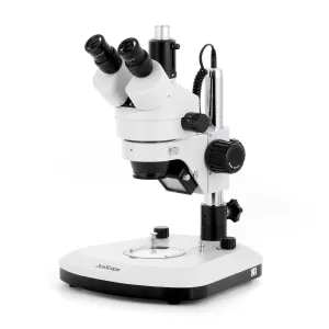 AmScope SM-1TYY-PL-8M SM-1 Series Zoom Trinocular Stereo Microscope 7X-135X Magnification w/ LED Light, 8MP USB 2.0 C-mount Camera on Pillar Stand
