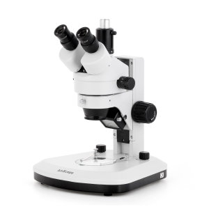 AmScope SM-1TX-RL-3M SM-1 Series Zoom Trinocular Stereo Microscope 3.5X-45X Magnification w/ Dual LED, 3MP USB 2.0 C-mount Camera on Track Stand