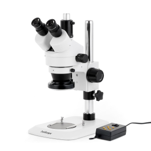AmScope SM-1TNZ-144A-5M3 SM-1 Series Industrial Inspection Zoom Trinocular Stereo Microscope 3.5X-90X w/ Multi-Zone 144 LED and 5MP USB 3.0 C-mount Camera on Pillar Stand w/ Small Base