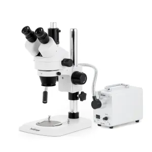 AmScope SM-1TNZ-30WS-20MBI3 SM-1 Series Industrial Inspection Zoom Trinocular Stereo Microscope 3.5X-90X w/ 30W LED Fiber Optic Single Gooseneck Light and 20MP USB 3.0 C-mount Camera on Pillar Stand w/ Small Base