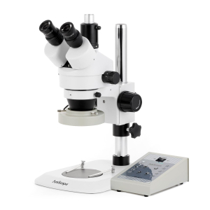 AmScope SM-1TNX-80AM-9M SM-1 Series Industrial Inspection Zoom Trinocular Stereo Microscope 3.5X-45X w/ 80 LED Direction Variable Ring Light and 9MP USB 2.0 C-mount Camera on Pillar Stand w/ Small Base