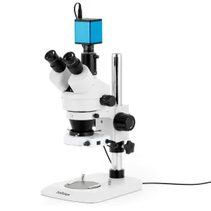 AmScope SM-1TNX-80S-AF25 SM-1 Series Industrial Inspection Zoom Trinocular Stereo Microscope 3.5X-45X w/ 80 LED Compact Ring Light and 1080P 5MP HDMI Auto-focus Camera on Pillar Stand w/ Small Base