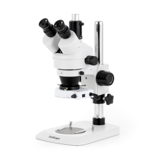 AmScope SM-1TNX-80S-18M3 SM-1 Series Industrial Inspection Zoom Trinocular Stereo Microscope 3.5X-45X w/ 80 LED Compact Ring Light and 18MP USB 3.0 C-mount Camera on Pillar Stand w/ Small Base