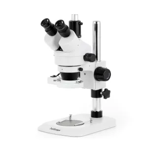 AmScope SM-1TNY-FRL-8M SM-1 Series Industrial Inspection Zoom Trinocular Stereo Microscope 7X-90X w/ 8W Fluorescent Ring Light and 8MP USB 2.0 C-mount Camera on Pillar Stand w/ Small Base