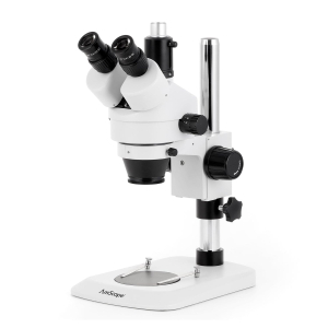 AmScope SM-1TNYY-56S-8M SM-1 Series Industrial Inspection Zoom Trinocular Stereo Microscope 7X-135X w/ 56 LED Compact Ring Light and 8MP USB 2.0 C-mount Camera on Pillar Stand w/ Small Base