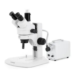 AmScope SM-1TRYY-30WS-10M3 SM-1 Series Zoom Trinocular Stereo Microscope 7X-135X w/ 30W LED Fiber Optic Single Gooseneck Light and 10MP USB 3.0 C-mount Camera on Track Stand