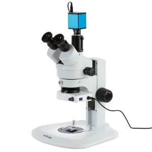 AmScope SM-1TR-80S-AF25 SM-1 Series Zoom Trinocular Stereo Microscope 7X-45X Magnification w/ 80 LED Compact Ring Light and 1080P 5MP HDMI Auto-focus Camera on Track Stand