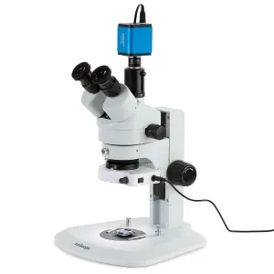 AmScope SM-1TRX-80S-HD22 SM-1 Series Zoom Trinocular Stereo Microscope 3.5X-45X Magnification w/ 80 LED Compact Ring Light and 2MP HDMI CMOS C-Mount Camera on Track Stand