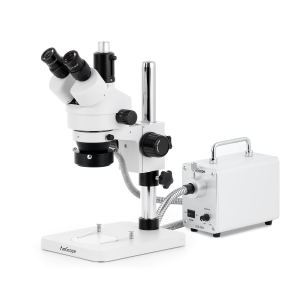 AmScope SM-1TSY-30WR-8M SM-1 Series Zoom Trinocular Stereo Microscope 7X-90X Magnification w/ 30W LED Fiber Optic Ring Light and 8MP USB 2.0 C-mount Camera on Pillar Stand
