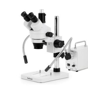 AmScope SM-1TSX-30WY-14M3 SM-1 Series Zoom Trinocular Stereo Microscope 3.5X-45X w/ 30W LED Double Gooseneck Fiber Optic Lights and 14MP USB 3.0 C-mount Camera on Pillar Stand