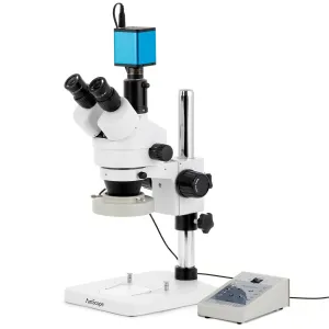 AmScope SM-1TSZZ-80AM-AF2 SM-1 Series Zoom Trinocular Stereo Microscope 3.5X-180X w/ 80 LED Direction Variable Ring Light and 1080P 2MP HDMI Auto-focus Camera on Pillar Stand