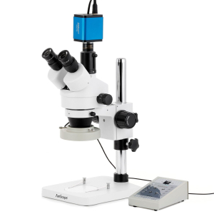 AmScope SM-1TSZZ-80AM-HD25 SM-1 Series Zoom Trinocular Stereo Microscope 3.5X-180X w/ 80 LED Direction Variable Ring Light and 5MP HDMI CMOS C-Mount Camera on Pillar Stand
