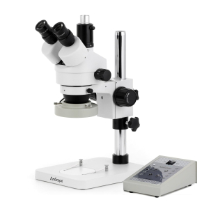 AmScope SM-1TS-80AM-14M3 SM-1 Series Zoom Trinocular Stereo Microscope 7X-45X w/ 80 LED Direction Variable Ring Light and 14MP USB 3.0 C-mount Camera on Pillar Stand