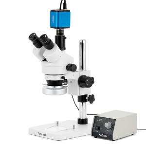 AmScope SM-1TSZZ-80M-HD2GS SM-1 Series Zoom Trinocular Stereo Microscope 3.5X-180X w/ HD 80 LED Ring Light and 2MP HDMI Global Shutter CMOS C-Mount Camera on Pillar Stand