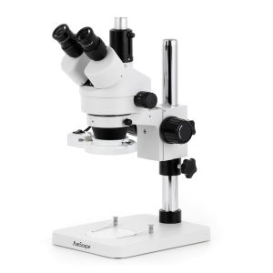 AmScope SM-1TSZZ-FRL-9M SM-1 Series Zoom Trinocular Stereo Microscope 3.5X-180X Magnification w/ 8W Fluorescent Ring Light and 9MP USB 2.0 C-mount Camera on Pillar Stand