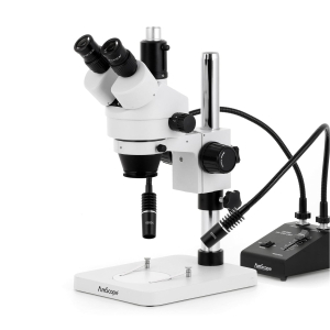 AmScope SM-1TSZZ-L6W-10M SM-1 Series Zoom Trinocular Stereo Microscope 3.5X-180X w/ 6W Dual-Gooseneck LED Illuminator and 10MP USB 2.0 C-mount Camera on Pillar Stand