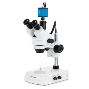 AmScope SM-2T-LED-HD25 SM-2 Series Trinocular Stereo Microscope 7X-45X Magnification on Pillar Stand w/ LED Dual Lights 5MP HDMI CMOS C-Mount Camera