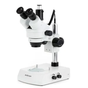 AmScope SM-2T-LED-10M3 SM-2 Series Trinocular Stereo Microscope 7X-45X Magnification on Pillar Stand w/ LED Dual Lights and LED Dual Lights10MP USB 3.0 C-mount Camera