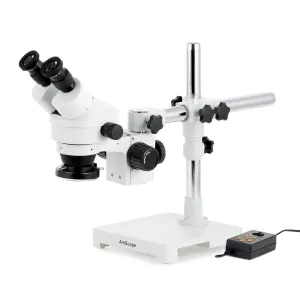AmScope SM-3BZZ-144A SM-3 Series Zoom Binocular Stereo Microscope 3.5X-180X Magnification w/ Multi-Zone 144 LED on Single Arm Boom Stand