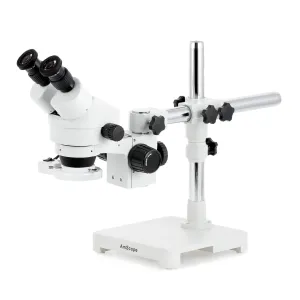 AmScope SM-3B-FRL-18M3 SM-3 Series Zoom Binocular Stereo Microscope 7X-45X w/ 8W Fluorescent Ring Light and 18MP USB 3.0 C-mount Camera on Single Arm Boom Stand
