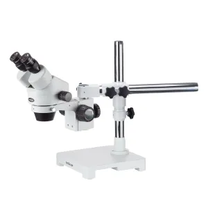 AmScope SM-3BY-5M3 SM-3B Series Binocular Zoom Stereo Microscope 7X-90X Magnification w/ 5MP USB 3.0 C-mount Camera on Single Arm Boom Stand