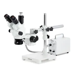 AmScope SM-3NTPZ-30WR-3M SM-3 Series Simul-Focal Lockable Zoom Trinocular Stereo Microscope 3.5X-90X w/ 30W LED FO Ring Light and 3MP USB 2.0 C-mount Camera on Single Arm Boom Stand