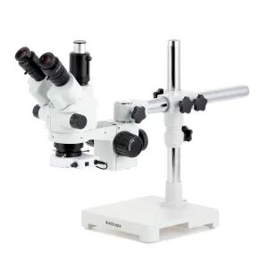 AmScope SM-3NTPX-80S-3M SM-3 Series Simul-Focal Lockable Zoom Trinocular Stereo Microscope 3.5X-45X w/ 80 LED Compact Ring Light and 3MP USB 2.0 C-mount Camera on Single Arm Boom Stand