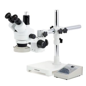 AmScope SM-3TY-80AM-3M3 SM-3 Series Zoom Trinocular Stereo Microscope 7X-90X w/ 80 LED Direction Variable Ring Light and 3MP USB 3.0 C-mount Camera on Single Arm Boom Stand