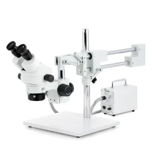 AmScope SM-4BX-30WR-10M SM-4 Series Zoom Binocular Stereo Microscope 3.5X-45X w/ 30W LED Fiber Optic Ring Light and 10MP USB 2.0 C-mount Camera on Double Arm Boom Stand