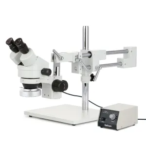 AmScope SM-4BX-80M SM-4 Series Zoom Binocular Stereo Microscope 3.5X-45X Magnification w/ Heavy Duty 80 LED Ring Light on Double Arm Boom Stand