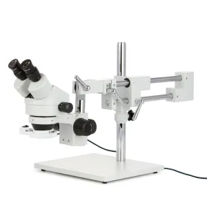 AmScope SM-4B-FRL-5M3 SM-4B Series Binocular Zoom Stereo Microscope 7X-45X w/ 8W Fluorescent Ring Light and 5MP USB 3.0 C-mount Camera on Double Arm Boom Stand