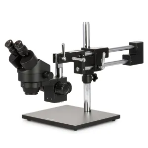 AmScope SM-4BY-B SM-4 Series Zoom Binocular Stereo Microscope 7X-90X Magnification on Black Double Arm Boom Stand
